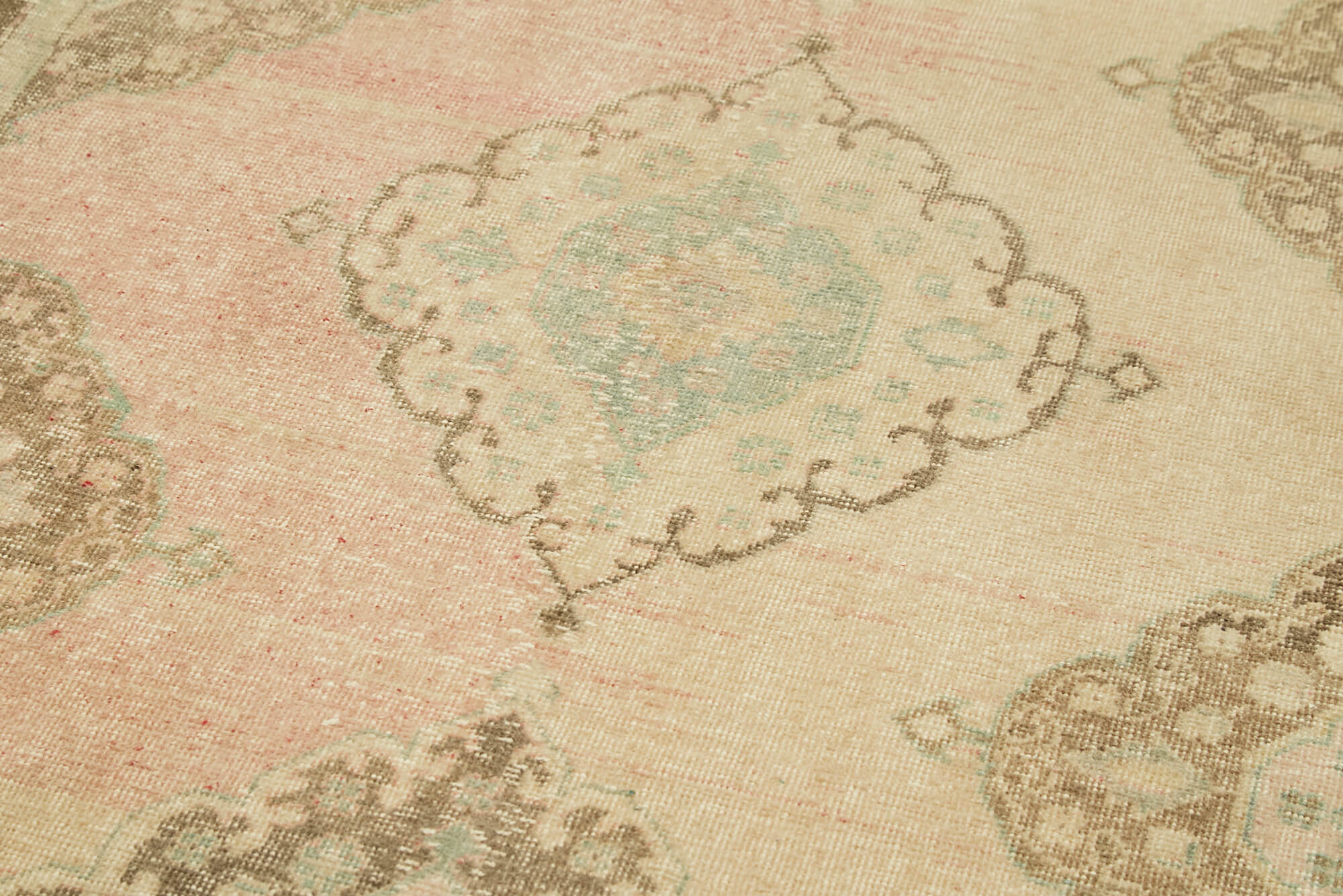 Vintage Cotton Wool Rug - Handmade Beige Turkish Wool Carpet 4'8''x12'3''