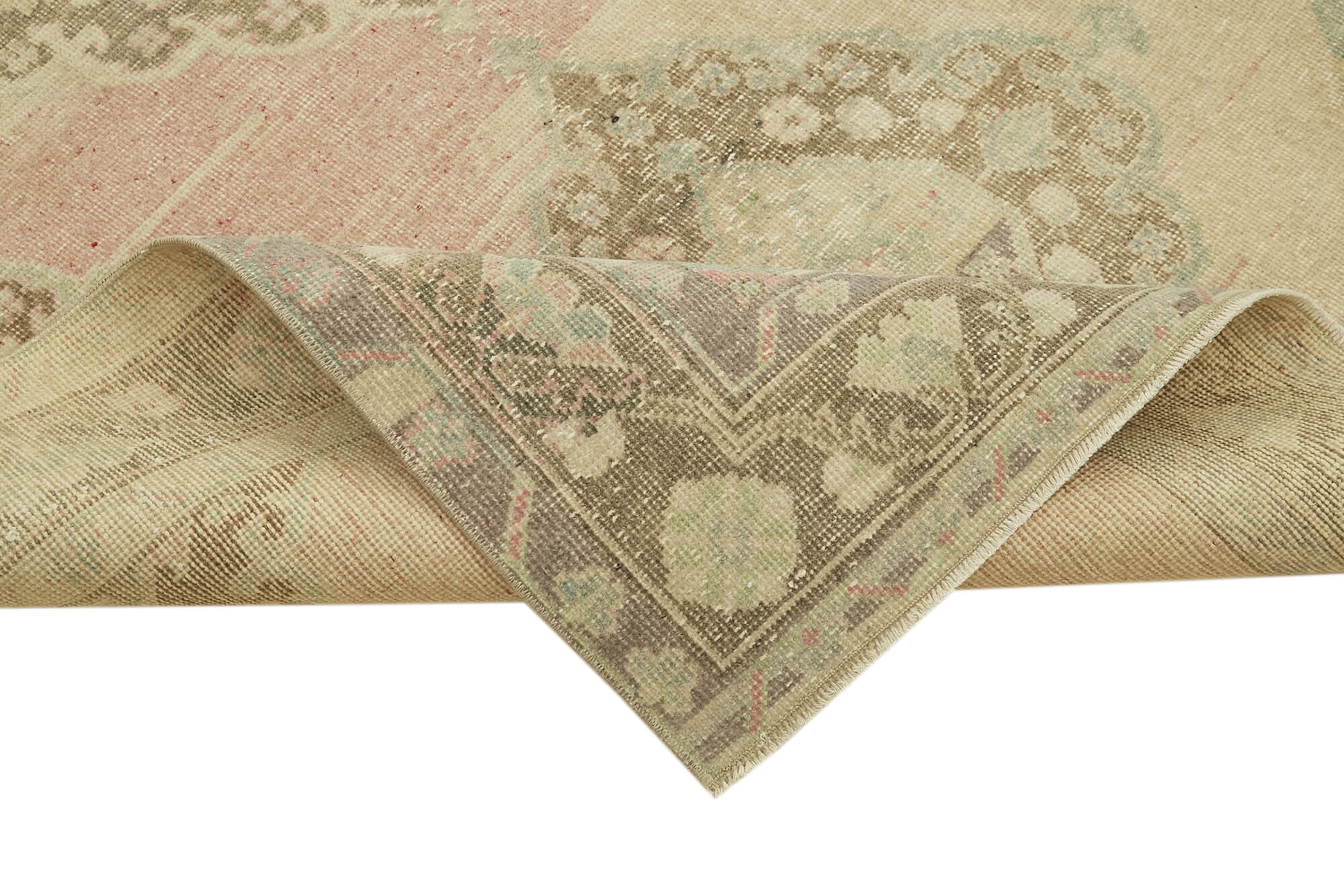 Vintage Cotton Wool Rug - Handmade Beige Turkish Wool Carpet 4'8''x12'3''