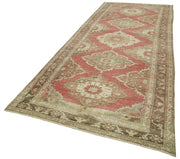 Handmade Vintage Area Rug - Beige Cotton Wool Turkish Wool Rug 4'10"x13'0"