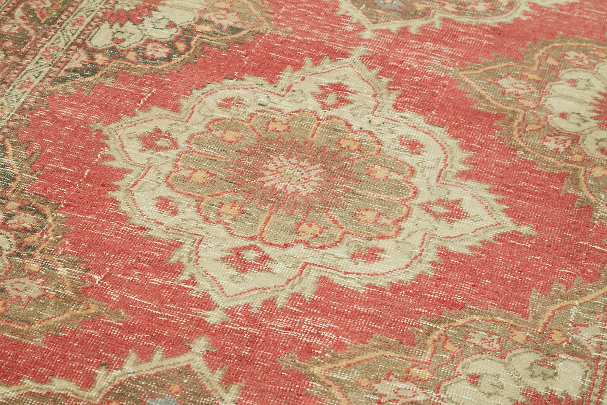 Handmade Vintage Area Rug - Beige Cotton Wool Turkish Wool Rug 4'10"x13'0"