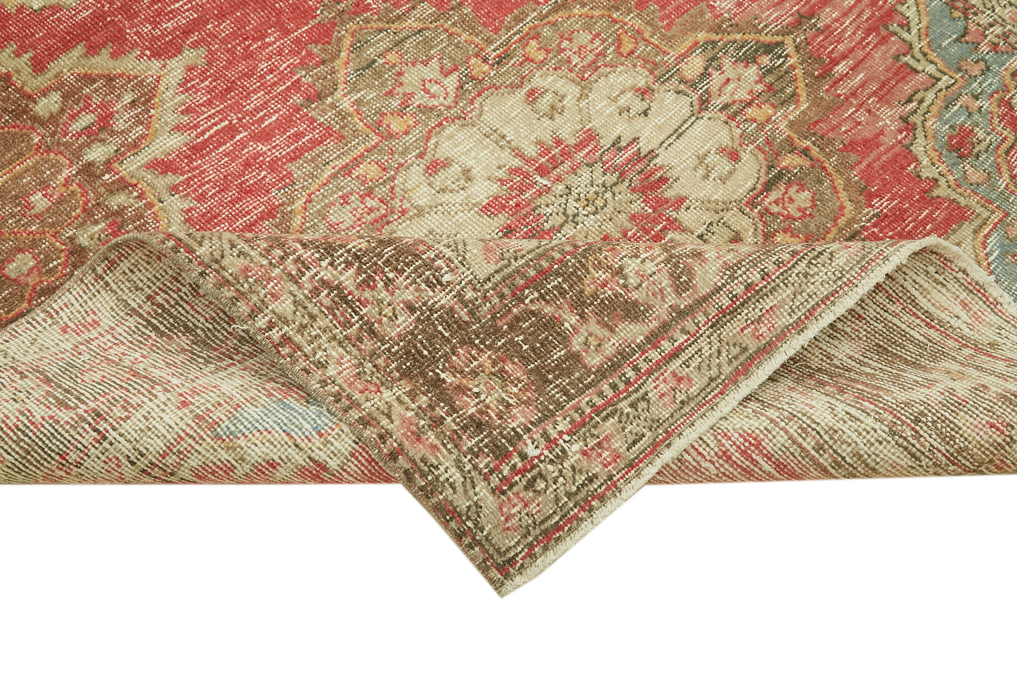 Handmade Vintage Area Rug - Beige Cotton Wool Turkish Wool Rug 4'10"x13'0"
