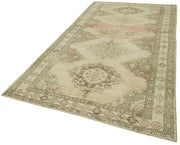Vintage Cotton Wool Rug - Handmade Area Rug 5'5'' x 11'3'' Beige Turkish Wool Carpet