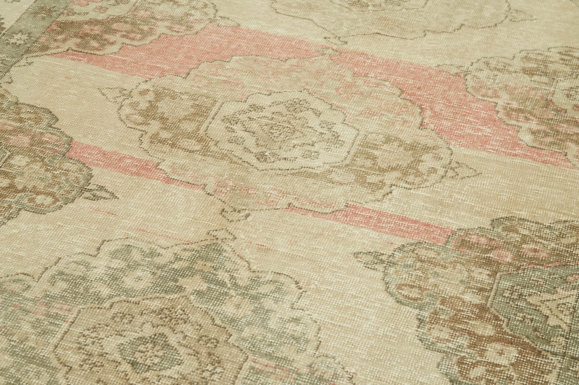 Vintage Cotton Wool Rug - Handmade Area Rug 5'5'' x 11'3'' Beige Turkish Wool Carpet
