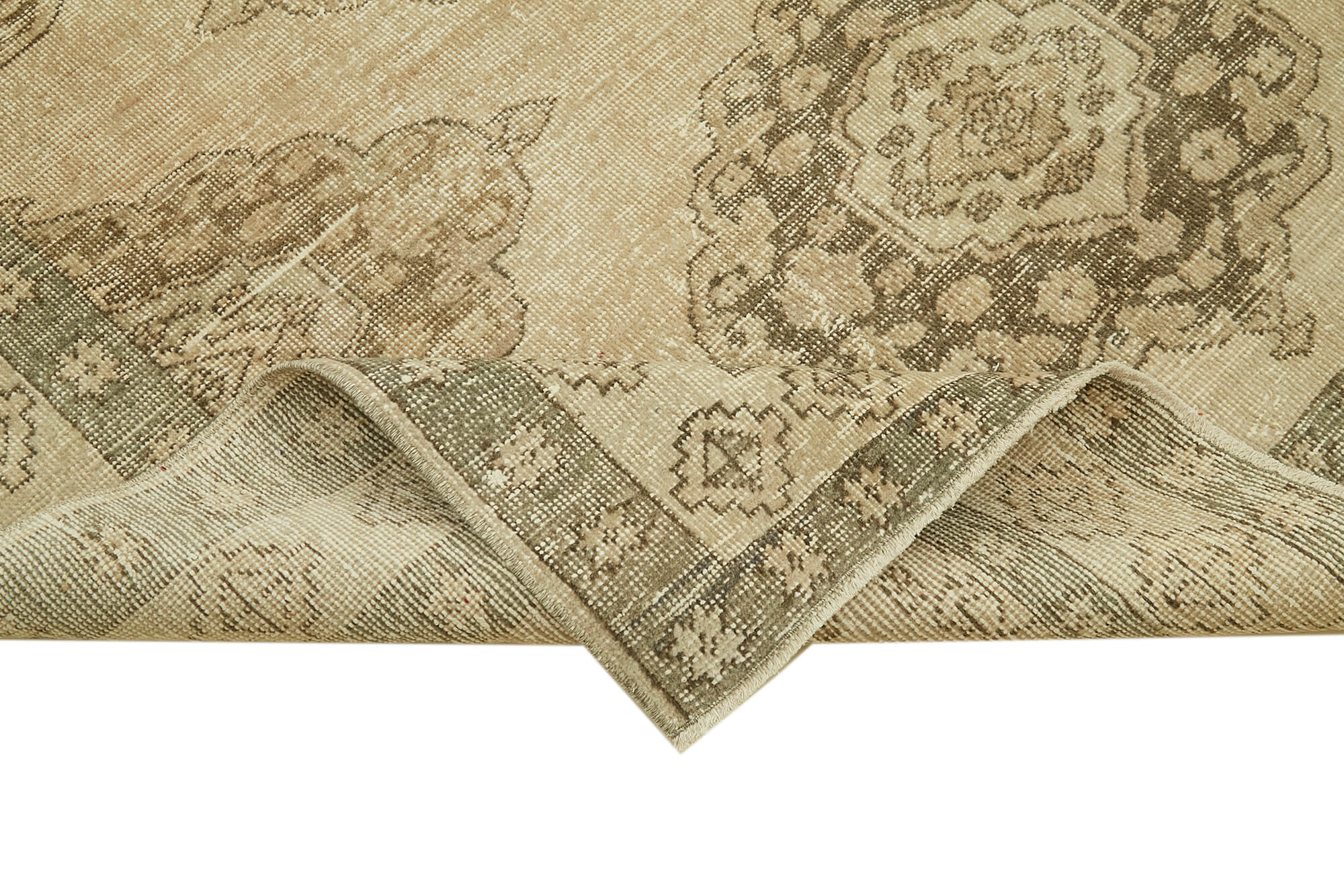 Vintage Cotton Wool Rug - Handmade Area Rug 5'5'' x 11'3'' Beige Turkish Wool Carpet