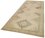Handmade Vintage Area Rug - Beige Cotton Wool Rug 4'8'' x 12'10'' | Turkish Hand Knotted Carpet