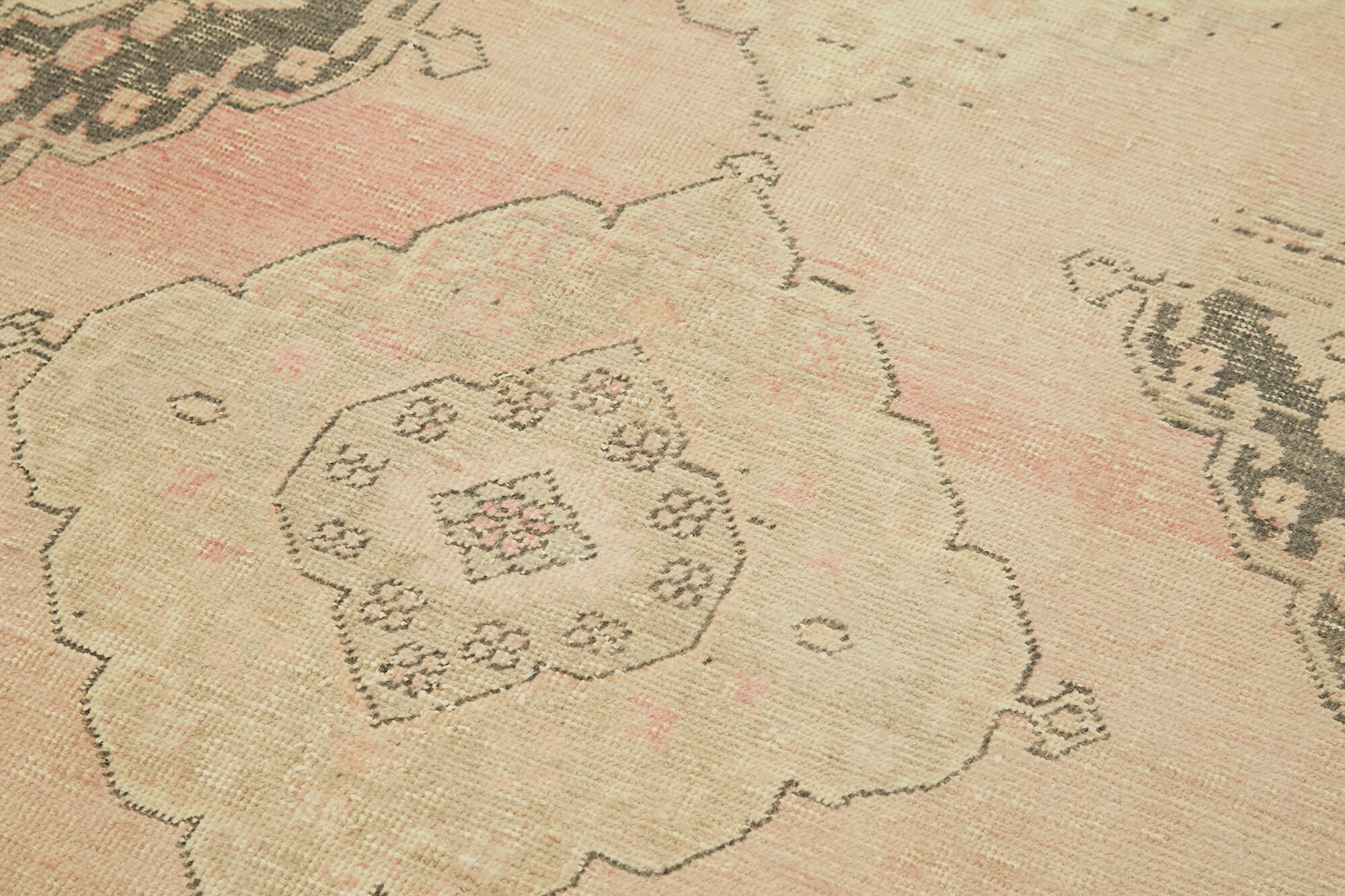 Handmade Vintage Area Rug - Beige Cotton Wool Rug 4'8'' x 12'10'' | Turkish Hand Knotted Carpet