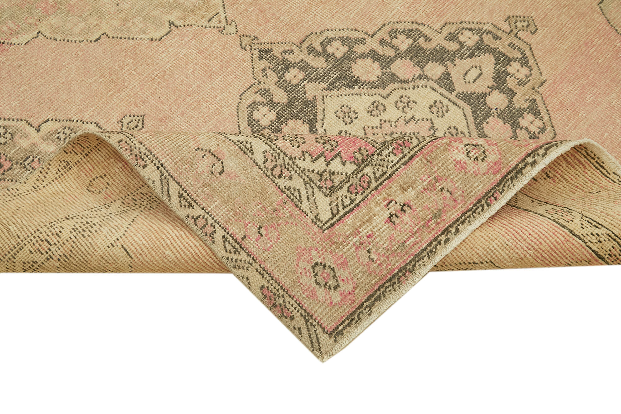 Handmade Vintage Area Rug - Beige Cotton Wool Rug 4'8'' x 12'10'' | Turkish Hand Knotted Carpet