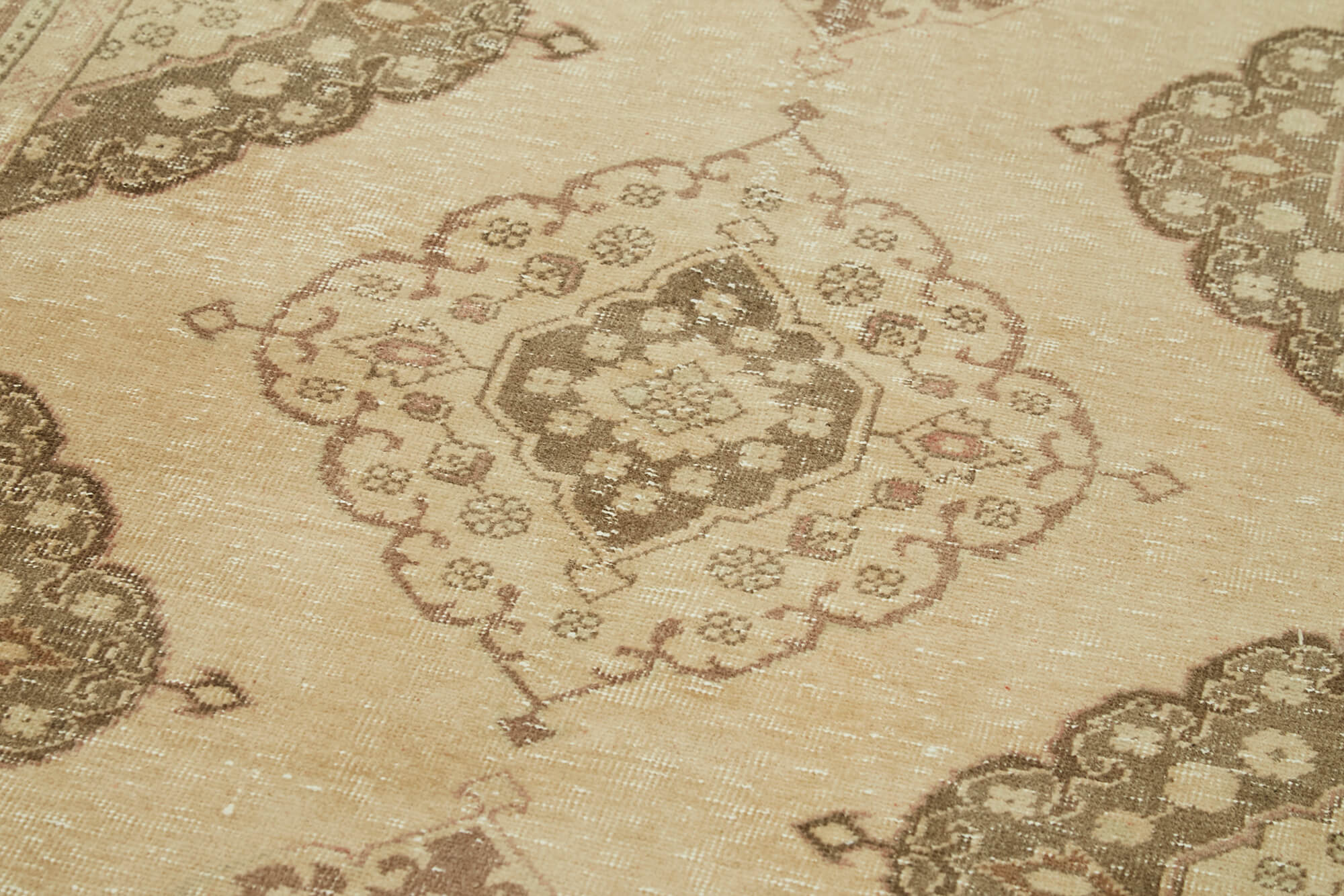 Handmade Area Rug - Beige Vintage Cotton Wool Blend Turkish Carpet 4'7''x12'5''