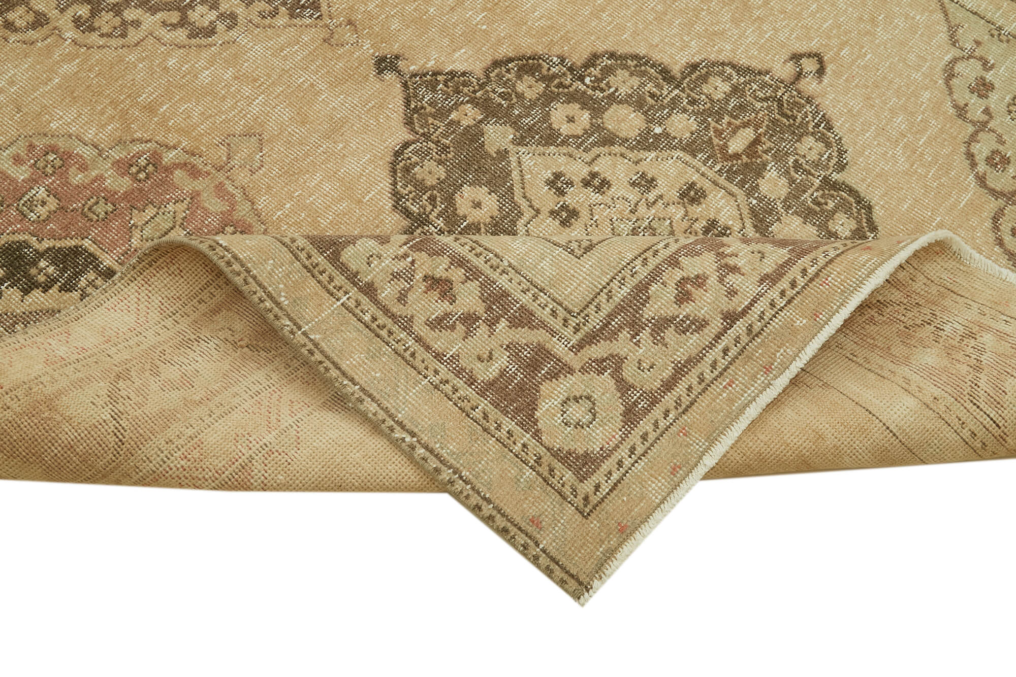 Handmade Area Rug - Beige Vintage Cotton Wool Blend Turkish Carpet 4'7''x12'5''