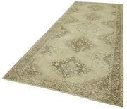 Handmade Vintage Area Rug - Beige Cotton Wool Rug 4'8" x 13'3" | Hand Woven Carpet