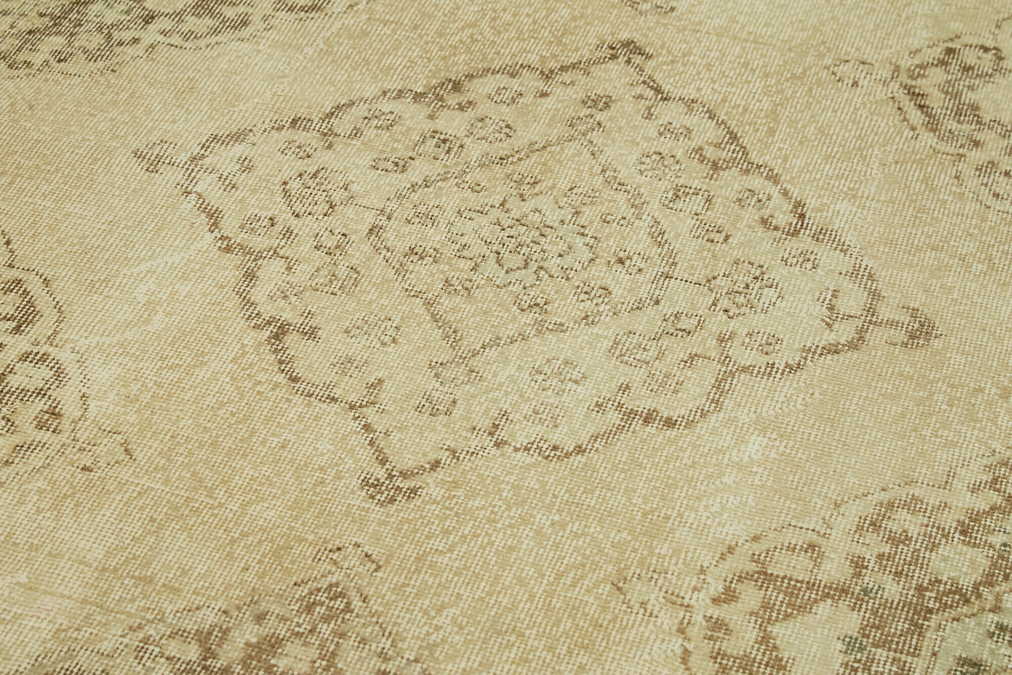Handmade Vintage Area Rug - Beige Cotton Wool Rug 4'8" x 13'3" | Hand Woven Carpet