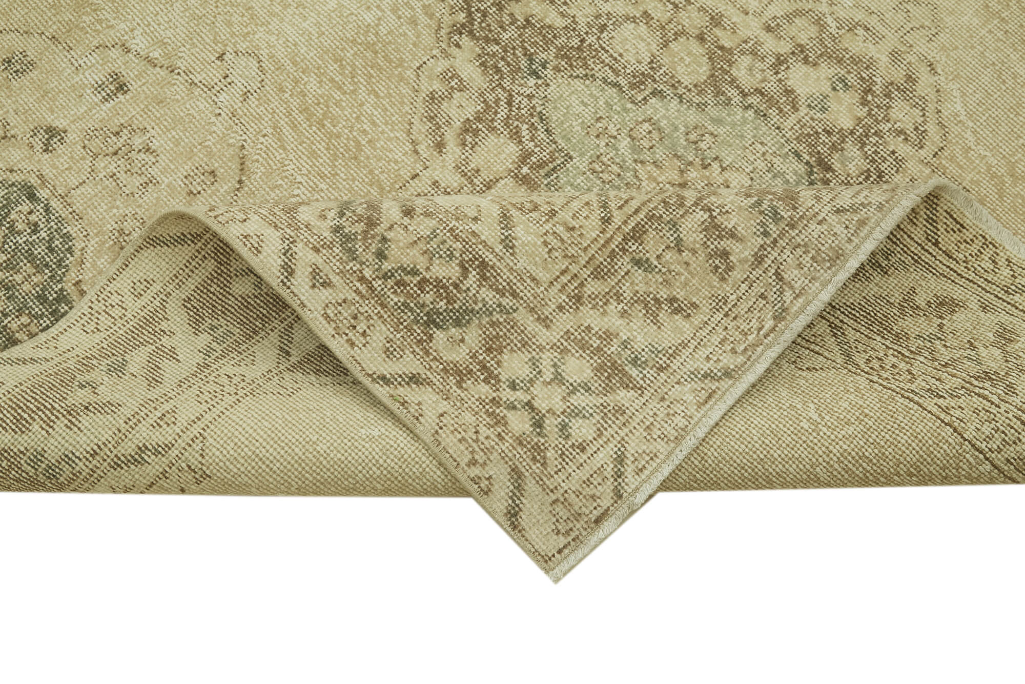 Handmade Vintage Area Rug - Beige Cotton Wool Rug 4'8" x 13'3" | Hand Woven Carpet