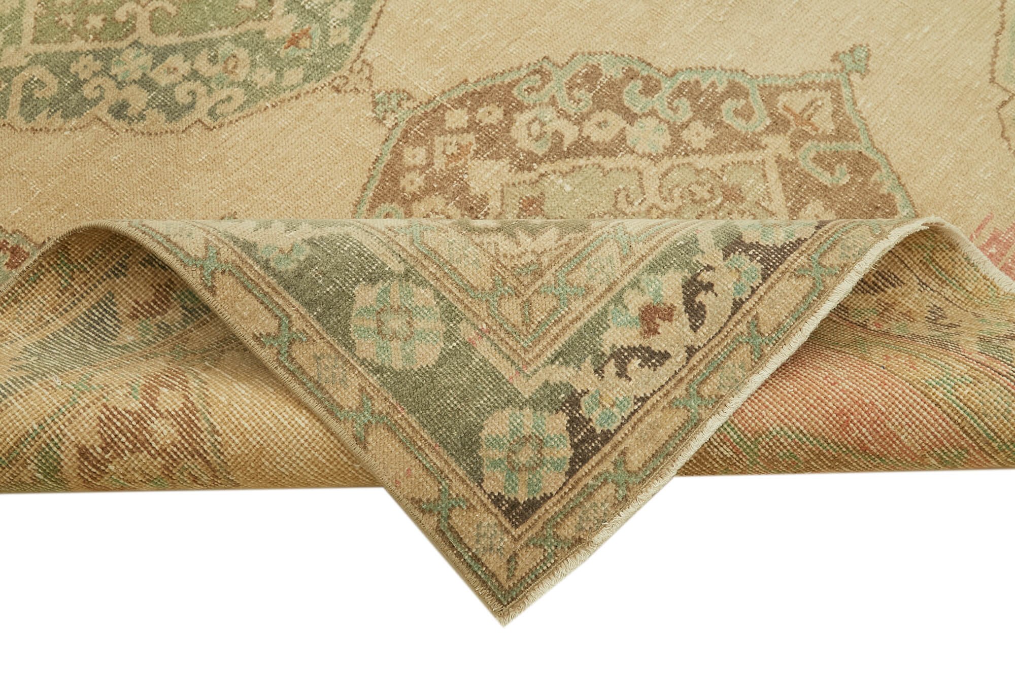 Handmade Wool Area Rug – Vintage Cotton Rug Beige 4'8'' x 11'10'' Durable Cotton Weave