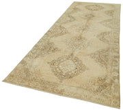 Vintage Handmade Area Rug – Beige Cotton Wool Carpet | Hand Woven Rug 4'4''x12'4''