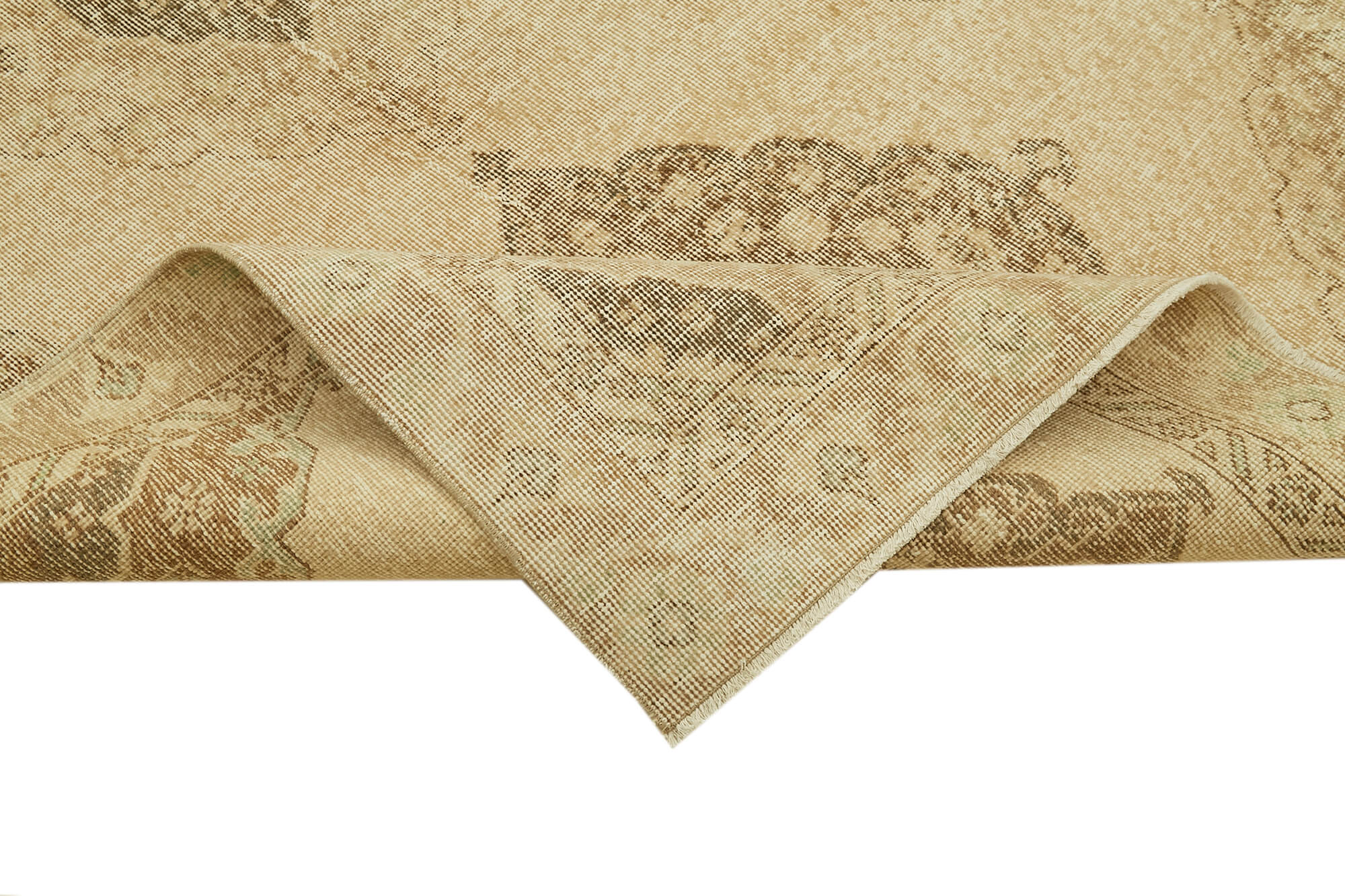 Vintage Handmade Area Rug – Beige Cotton Wool Carpet | Hand Woven Rug 4'4''x12'4''