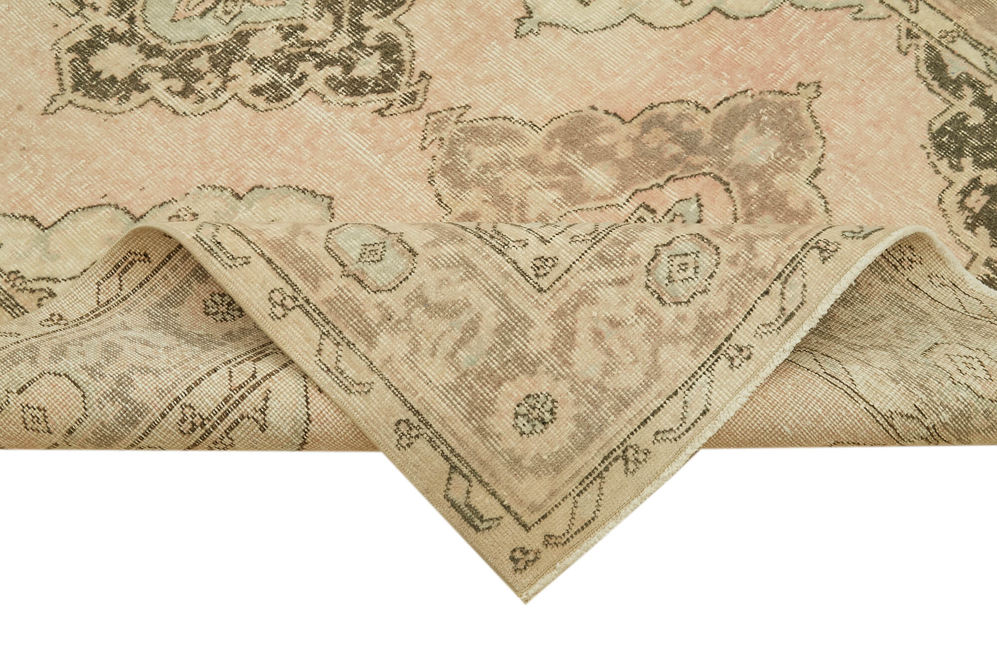 Handmade Vintage Area Rug - Beige Cotton Wool Carpet 4'8'' x 11'1'' | Turkish Hand Knotted