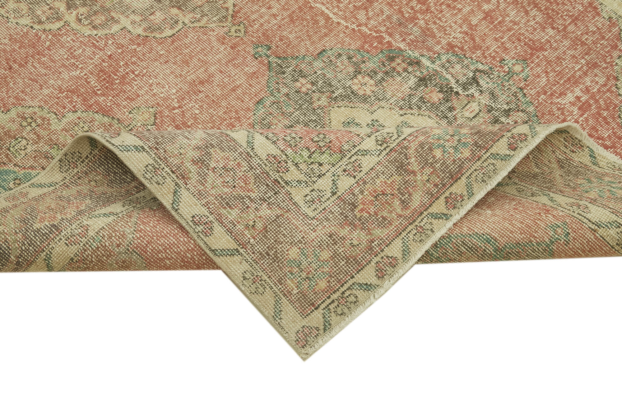 Handmade Vintage Area Rug - Beige Cotton Wool Blend Turkish Wool Rug 4'11"x13'0"