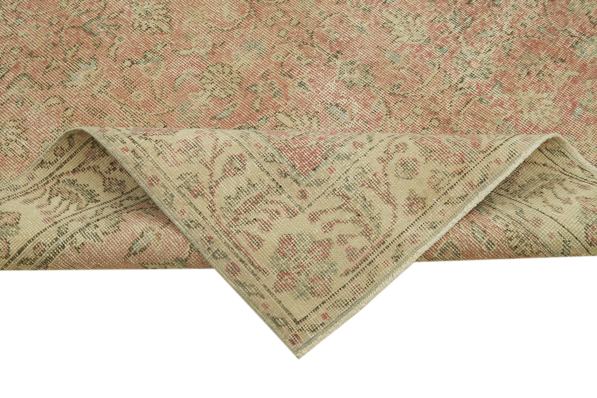 Handmade Area Rug – Beige Vintage Cotton Wool Turkish Hand Knotted Carpet 4'9''x12'1''