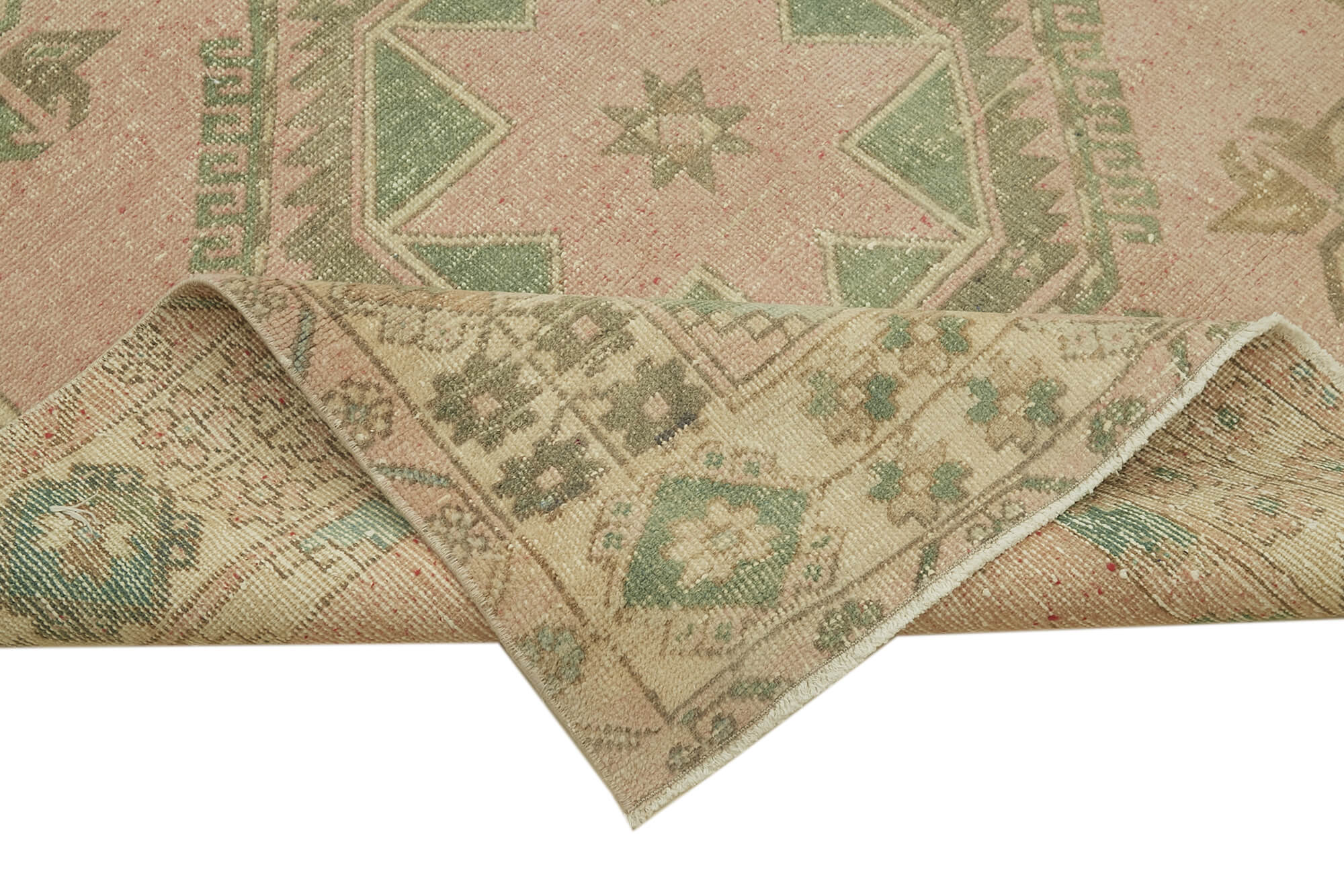 Handmade Vintage Area Rug – Beige Wool Cotton Blend, Soft Texture Carpet 4'9''x12'10''