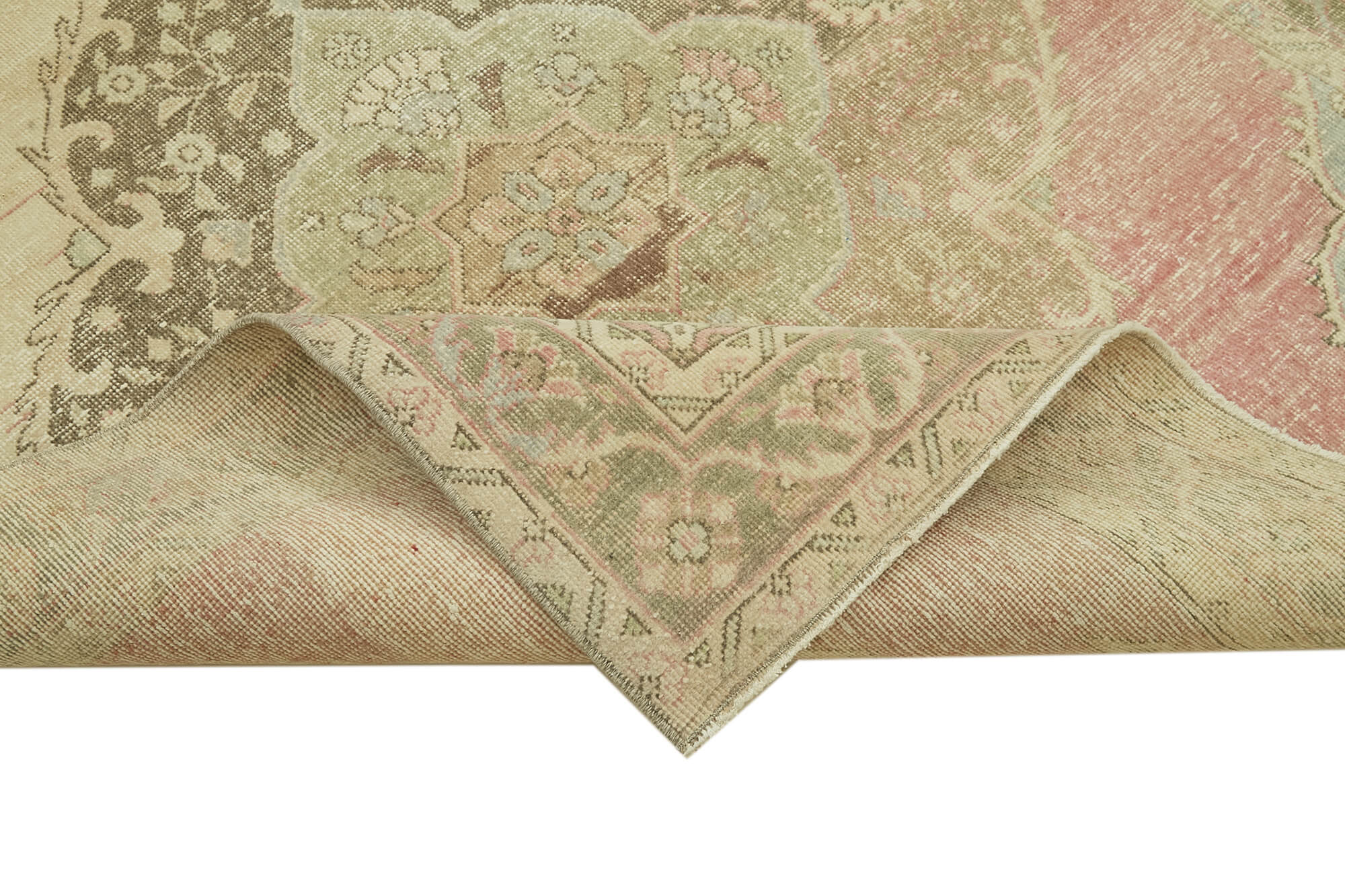 Handmade Vintage Area Rug - Beige Cotton Wool Rug 4'10" x 13'5" Durable Turkish Carpet