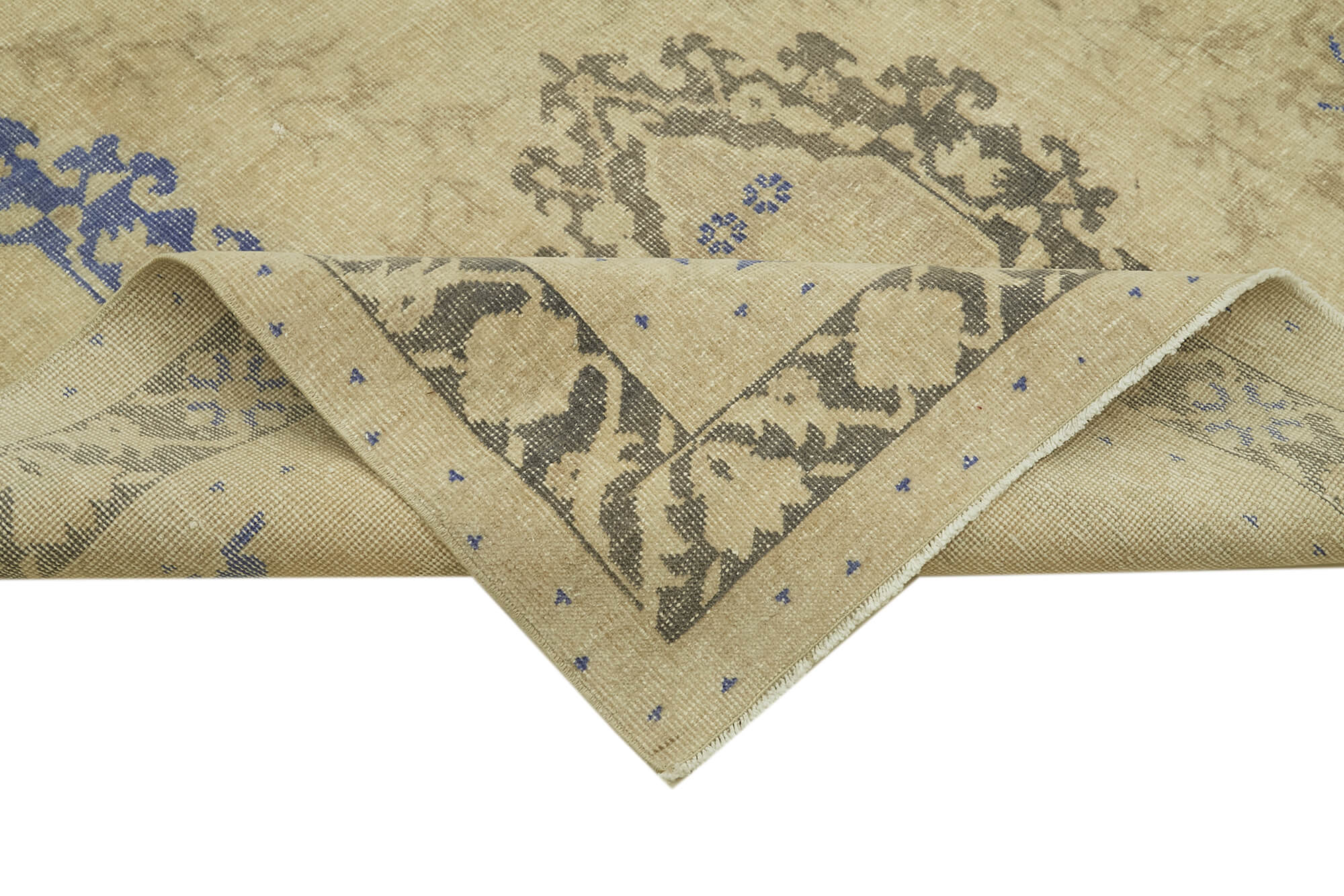 Handmade Vintage Area Rug – Beige Cotton Wool Rug 4'5'' x 13'2'' Durable Soft Floor Carpet