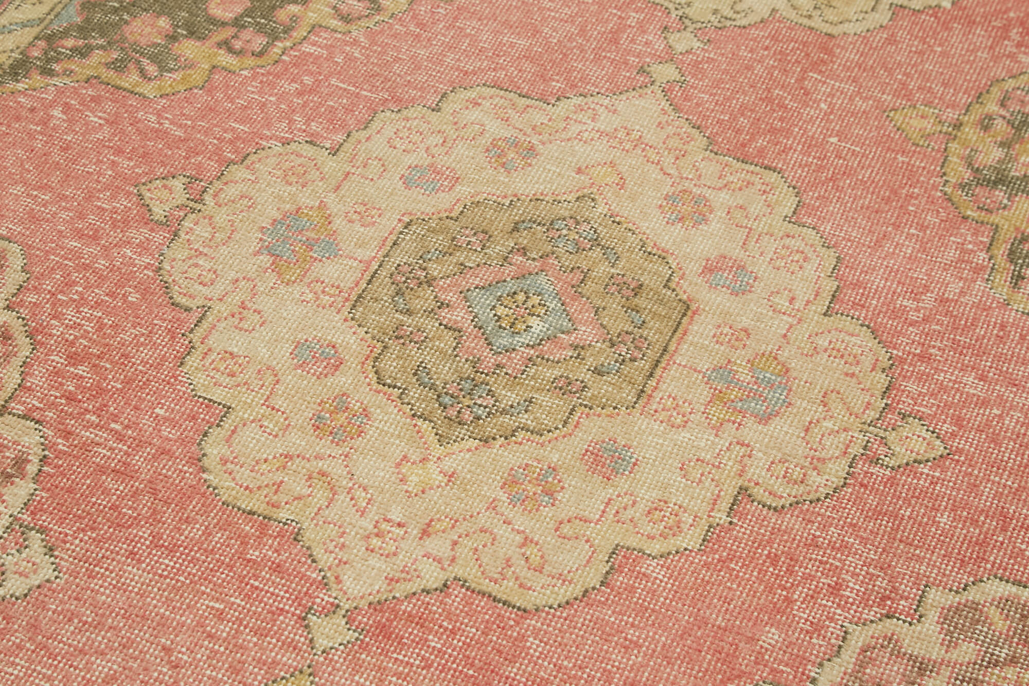 Handmade Vintage Area Rug – Beige Cotton Wool Rug | Turkish Hand Knotted Carpet 4'8''x12'6''