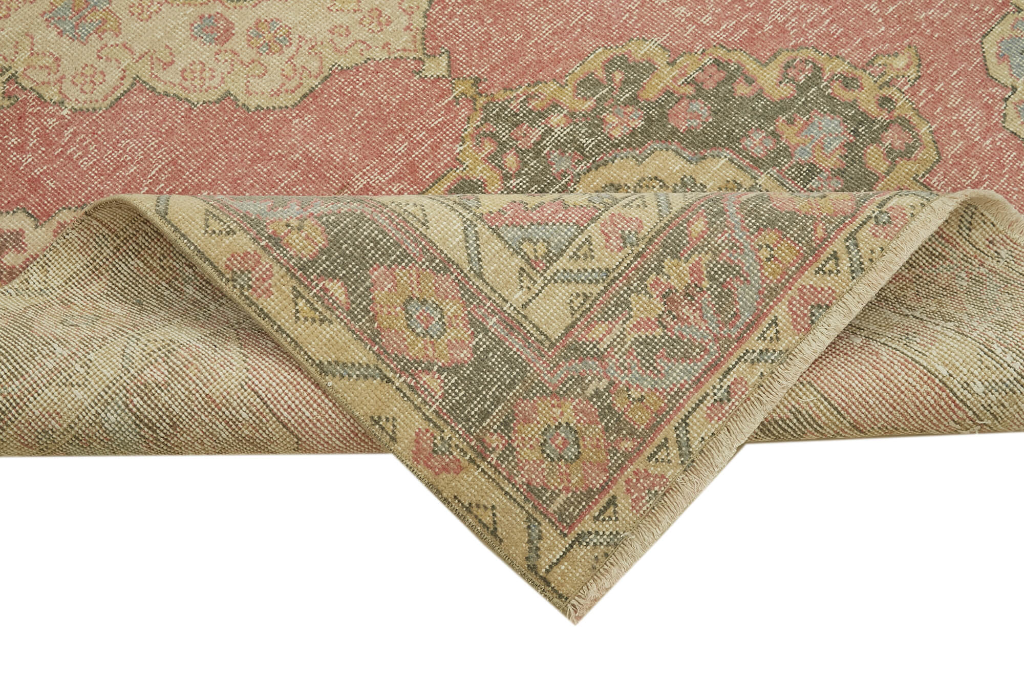 Handmade Vintage Area Rug – Beige Cotton Wool Rug | Turkish Hand Knotted Carpet 4'8''x12'6''