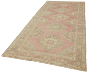 Handmade Vintage Area Rug - Beige Wool Carpet 4'11'' x 13'0'' | Durable Cotton Wool Rug