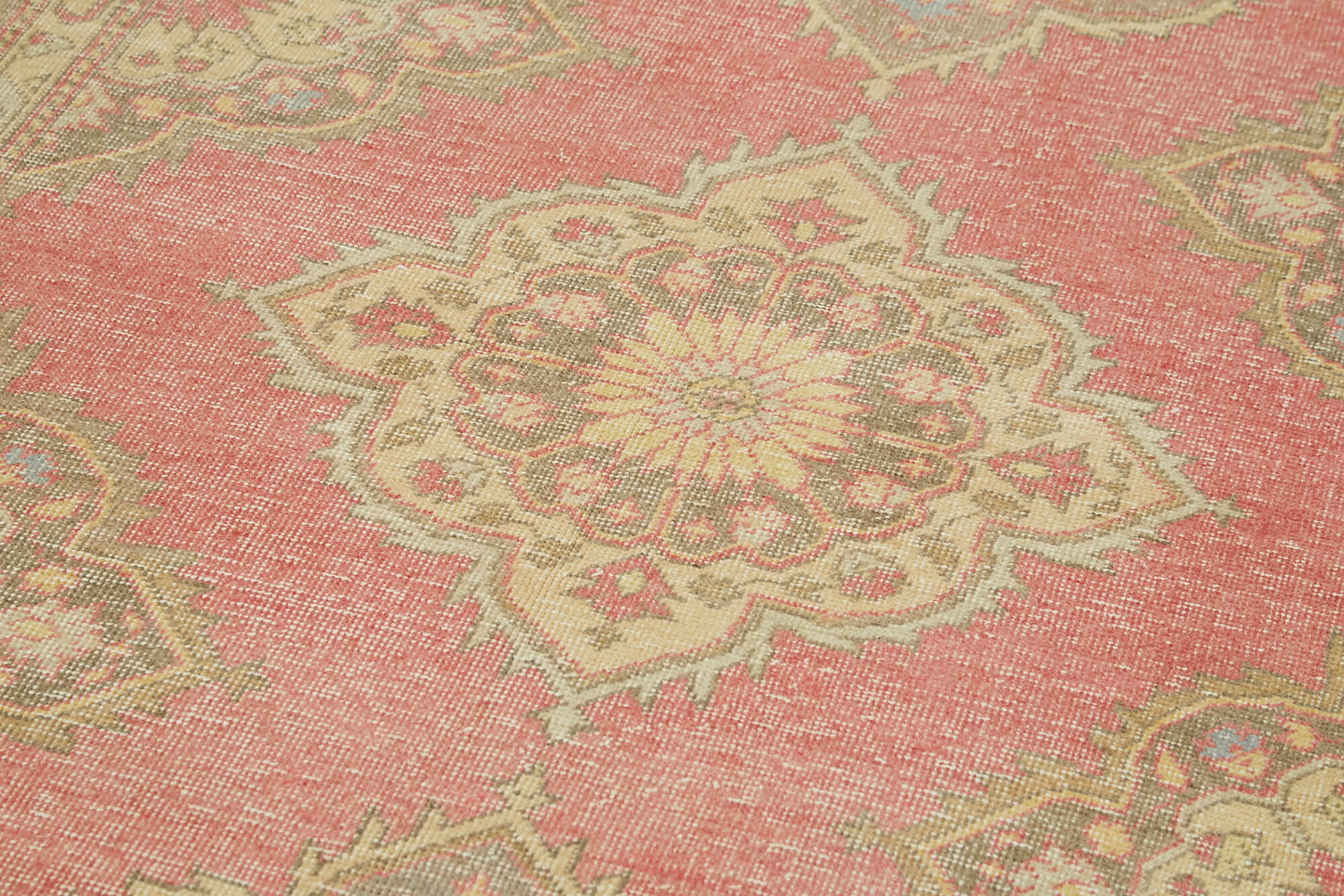 Handmade Vintage Area Rug - Beige Wool Carpet 4'11'' x 13'0'' | Durable Cotton Wool Rug