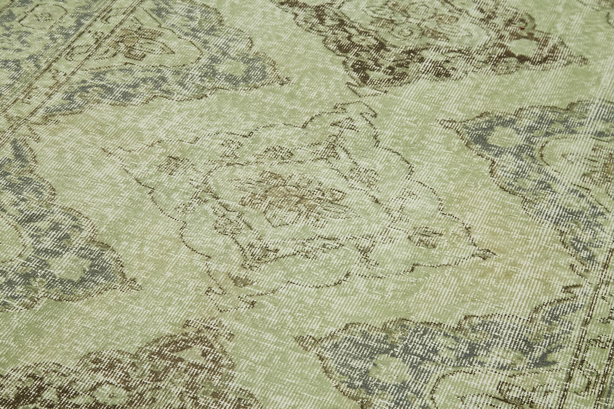 Handmade Vintage Area Rug - Green Cotton Wool Carpet, Turkish Hand Woven Rug 4'11''x11'1''