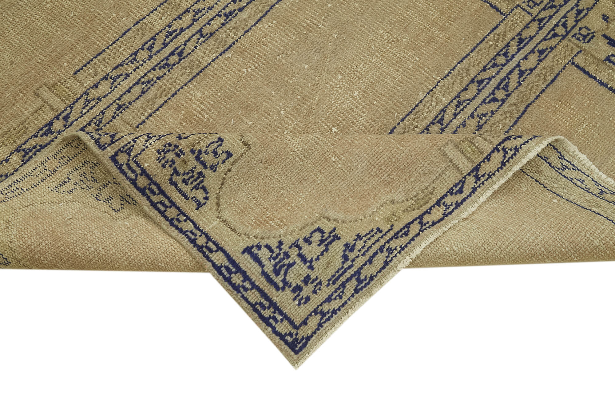 Handmade Vintage Area Rug – Beige Cotton Wool Rug, 4x11 Foot Classic Woven Style