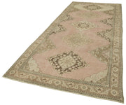 Handmade Vintage Area Rug – Beige Cotton Wool Blend, 4'9'' x 12'10'' Classic Living Room Rug