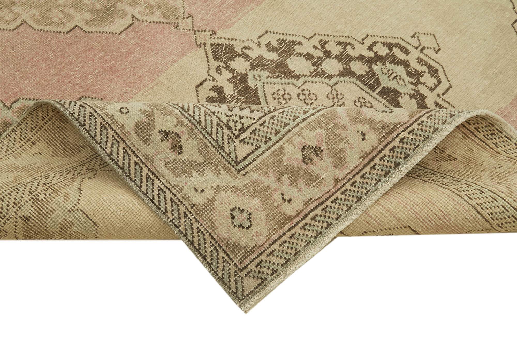 Handmade Vintage Area Rug – Beige Cotton Wool Blend, 4'9'' x 12'10'' Classic Living Room Rug