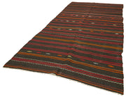 Handmade Kilim Rug - Black Striped Area Rug | Goat Hair Carpet 5'6"x11'7"