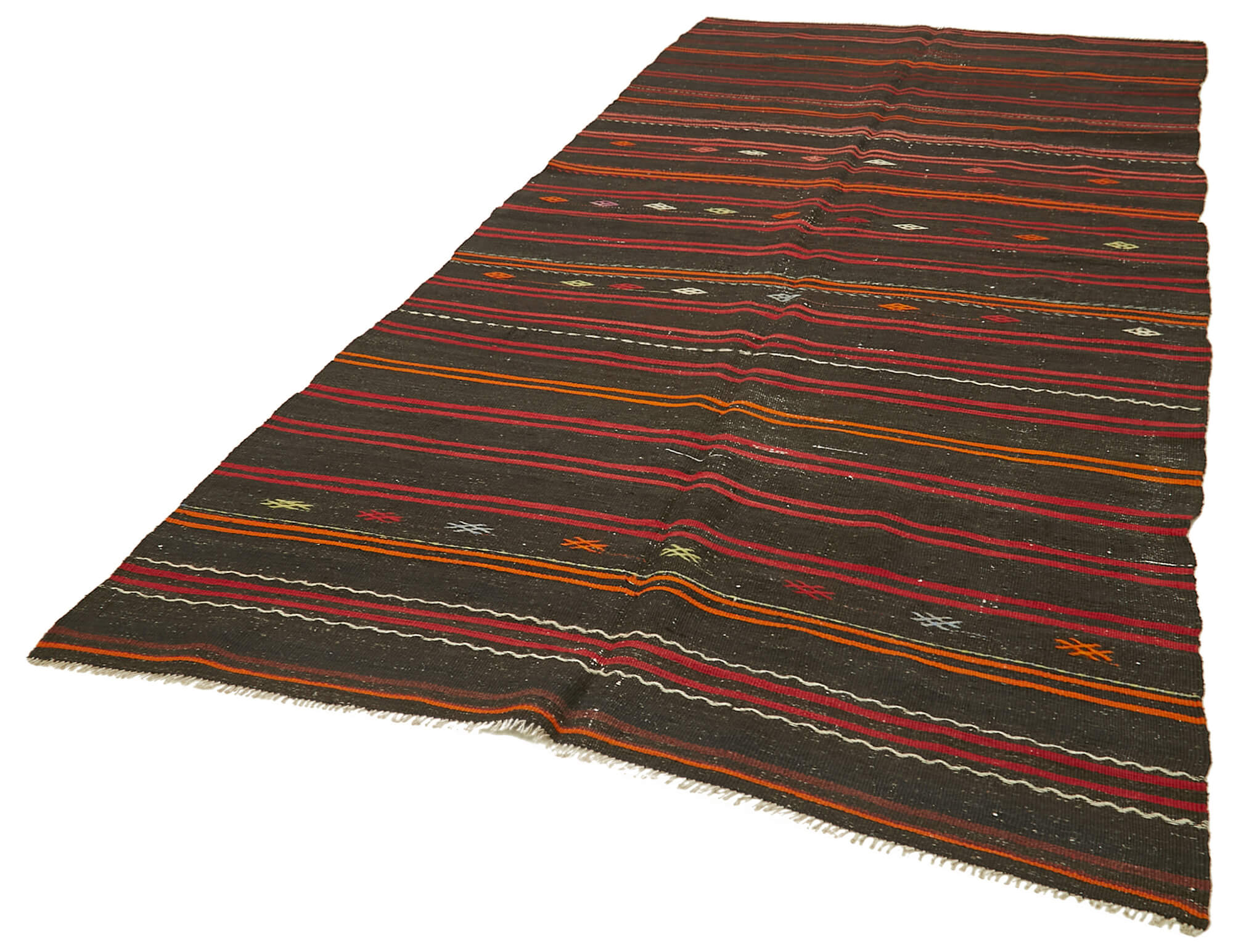 Handmade Kilim Rug - Black Striped Area Rug | Goat Hair Carpet 5'6"x11'7"