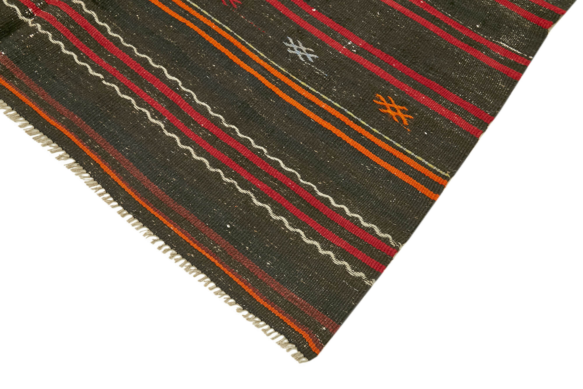Handmade Kilim Rug - Black Striped Area Rug | Goat Hair Carpet 5'6"x11'7"