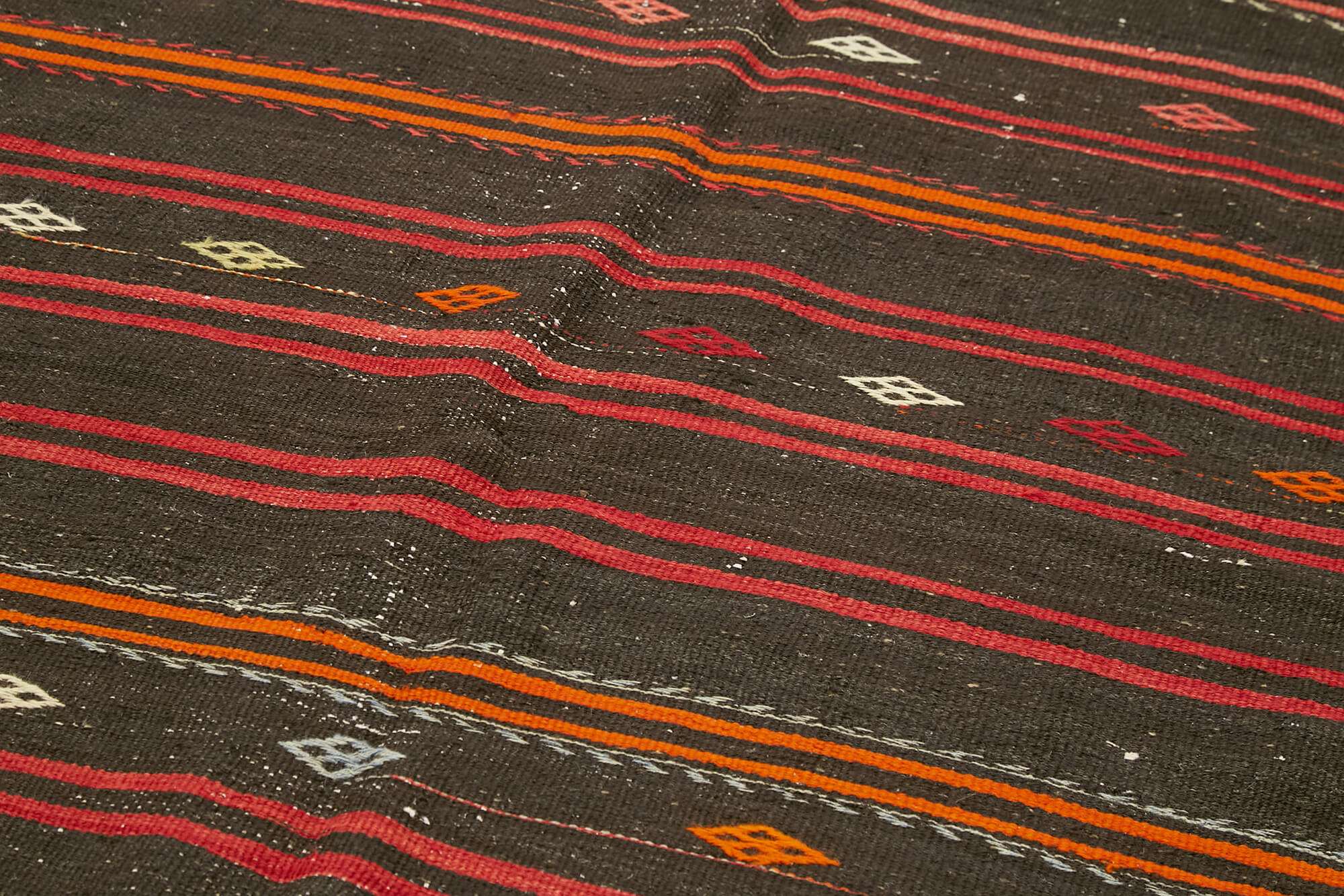 Handmade Kilim Rug - Black Striped Area Rug | Goat Hair Carpet 5'6"x11'7"