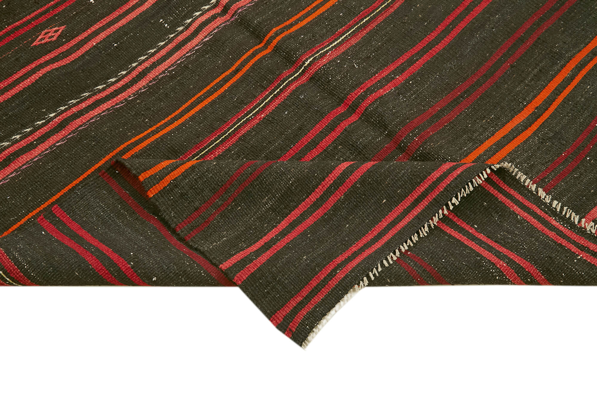 Handmade Kilim Rug - Black Striped Area Rug | Goat Hair Carpet 5'6"x11'7"