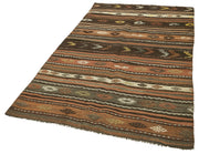 Handmade Kilim Rug – Brown Wool Striped Area Rug 4x8 Feet Flat Weave Carpet