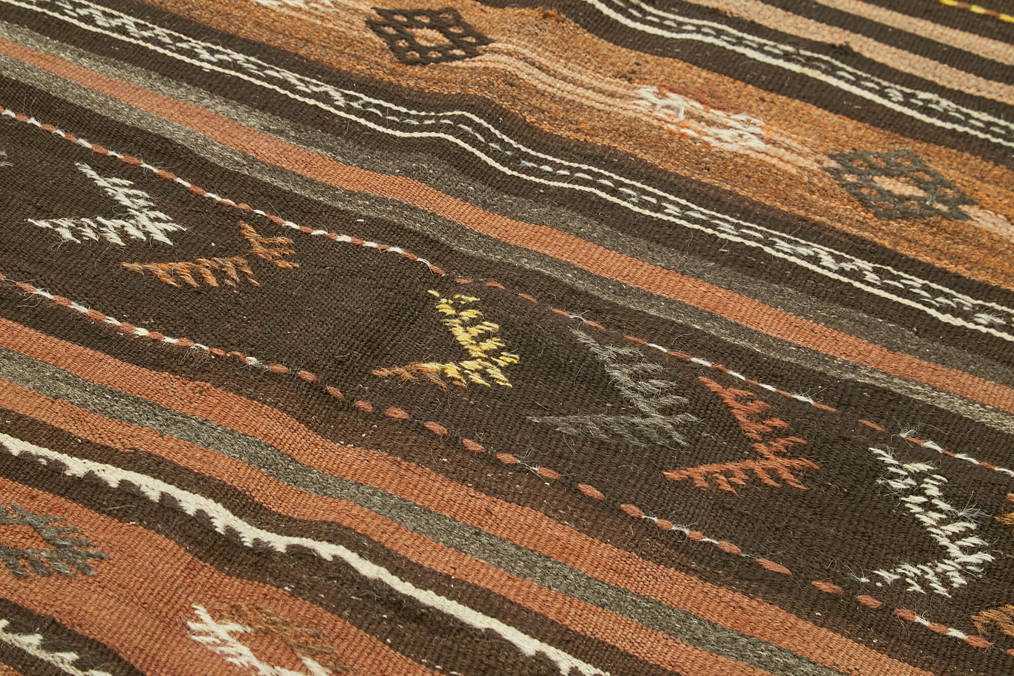 Handmade Kilim Rug – Brown Wool Striped Area Rug 4x8 Feet Flat Weave Carpet