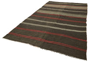 Handmade Striped Kilim Rug - Brown Striped Goat Hair Carpet 6'3" x 11'1" Vintage Area Rug