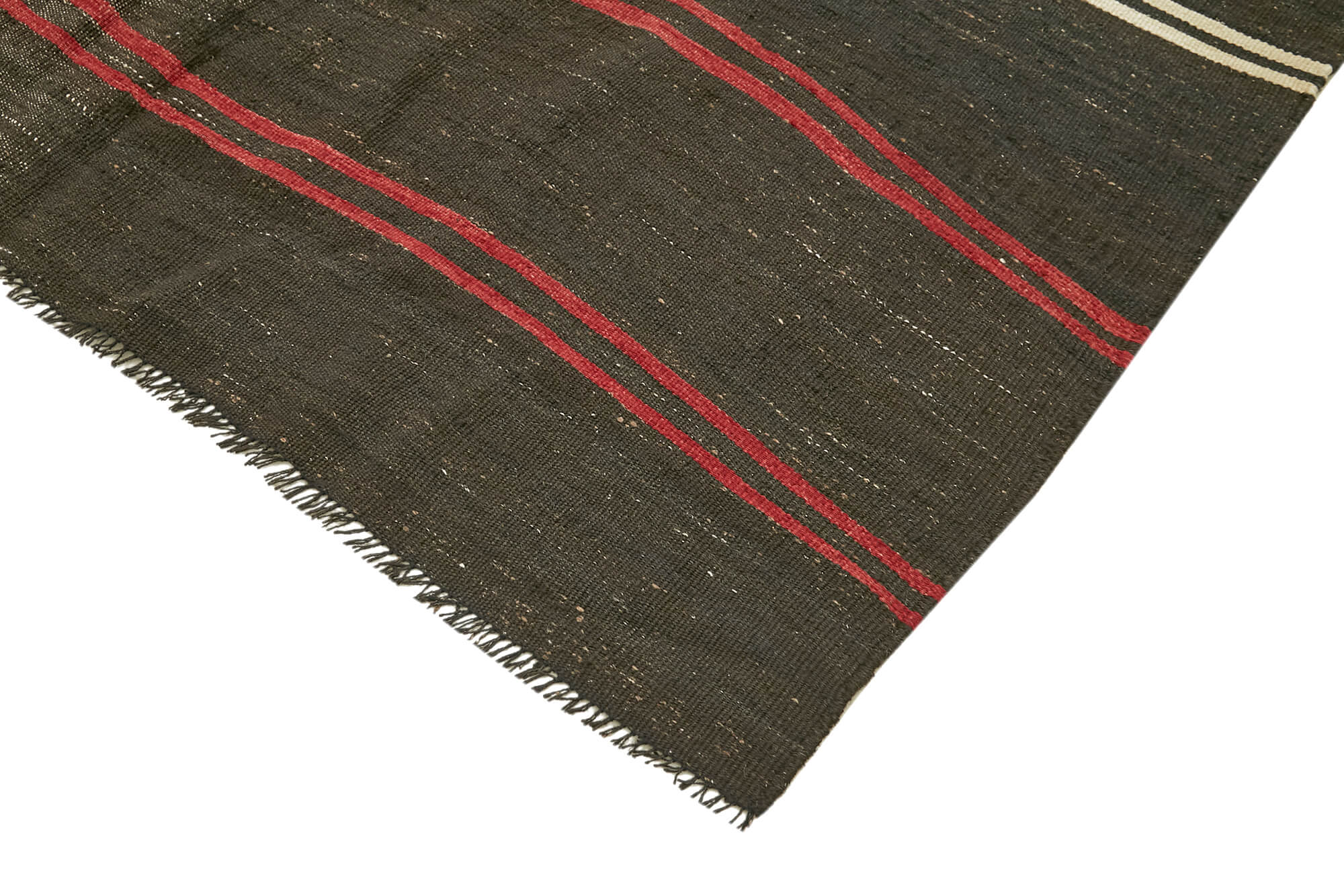 Handmade Striped Kilim Rug - Brown Striped Goat Hair Carpet 6'3" x 11'1" Vintage Area Rug