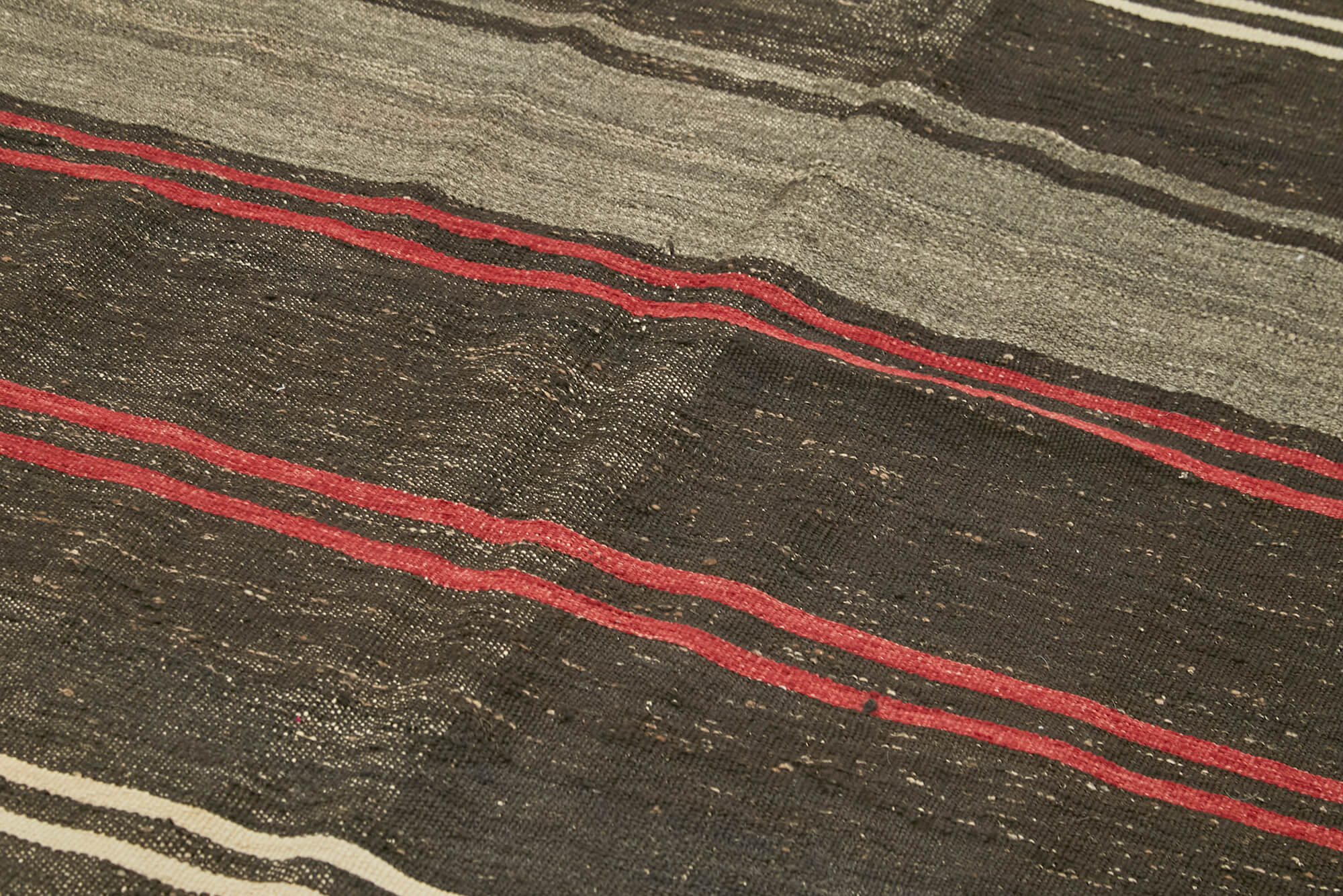 Handmade Striped Kilim Rug - Brown Striped Goat Hair Carpet 6'3" x 11'1" Vintage Area Rug