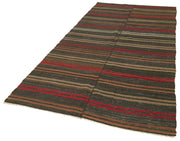 Handmade Striped Kilim Rug – Vintage Area Rug with Brown Goat Hair, Soft Wool Texture 4'9''x9'9''