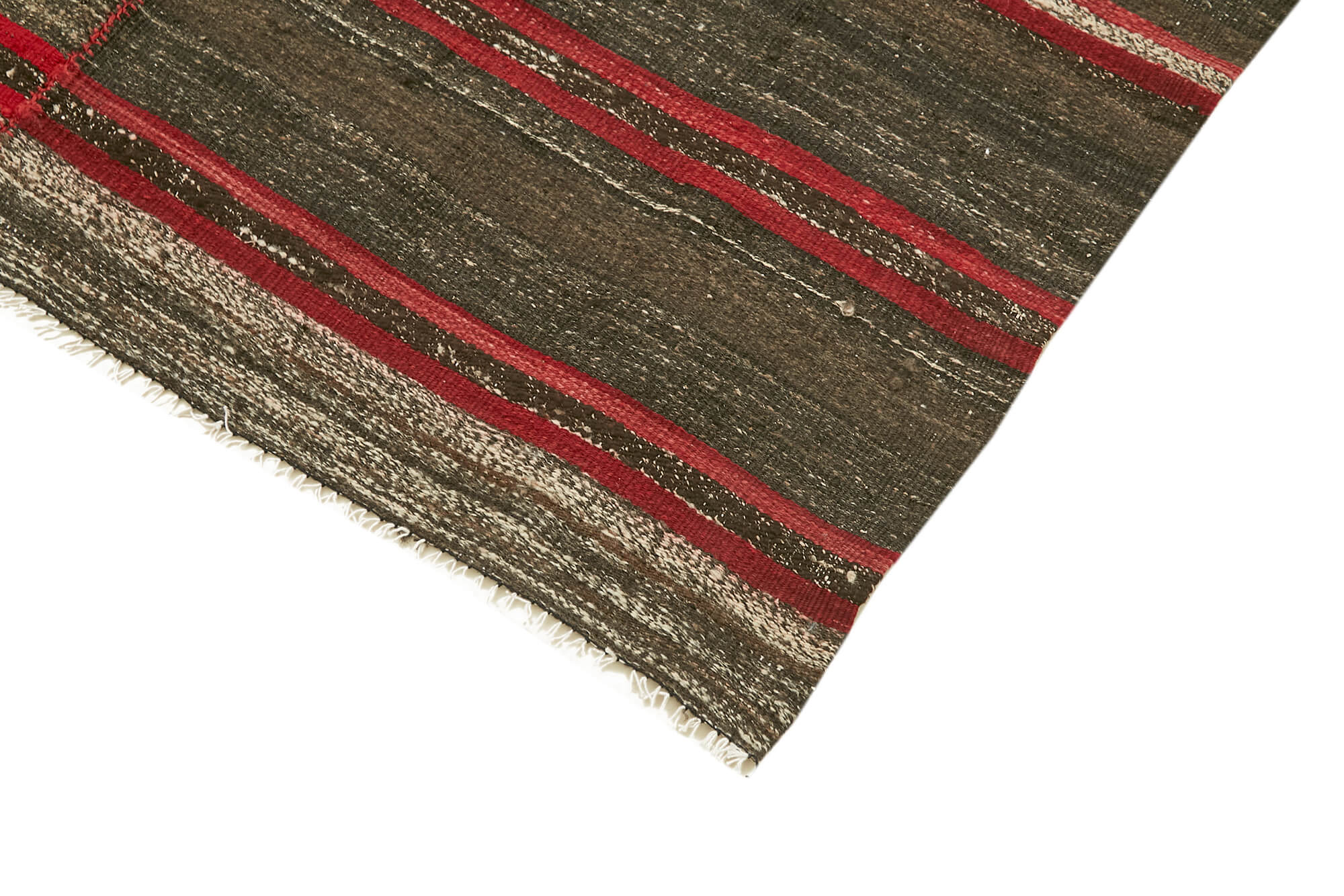 Handmade Kilim Rug – Brown Striped Area Rug With Goat Hair Carpet, 4'3''x8'4''