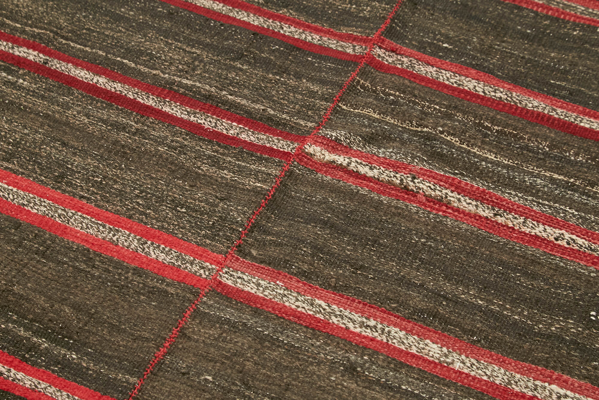 Handmade Kilim Rug – Brown Striped Area Rug With Goat Hair Carpet, 4'3''x8'4''