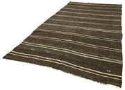 Handmade Kilim Rug – Striped Area Rug Brown Wool Turkish Goat Hair Carpet 6'1''x11'7''