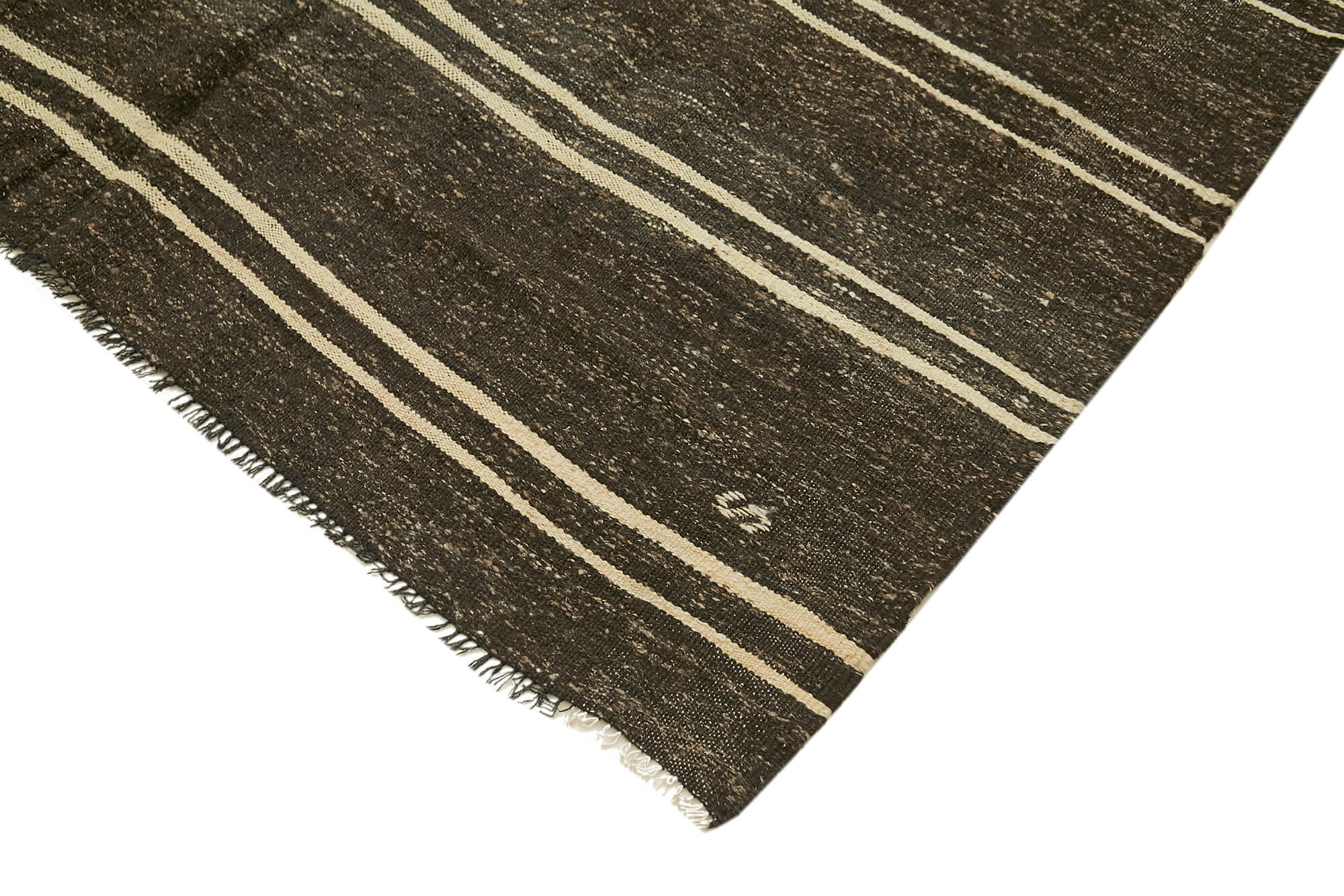 Handmade Kilim Rug – Striped Area Rug Brown Wool Turkish Goat Hair Carpet 6'1''x11'7''