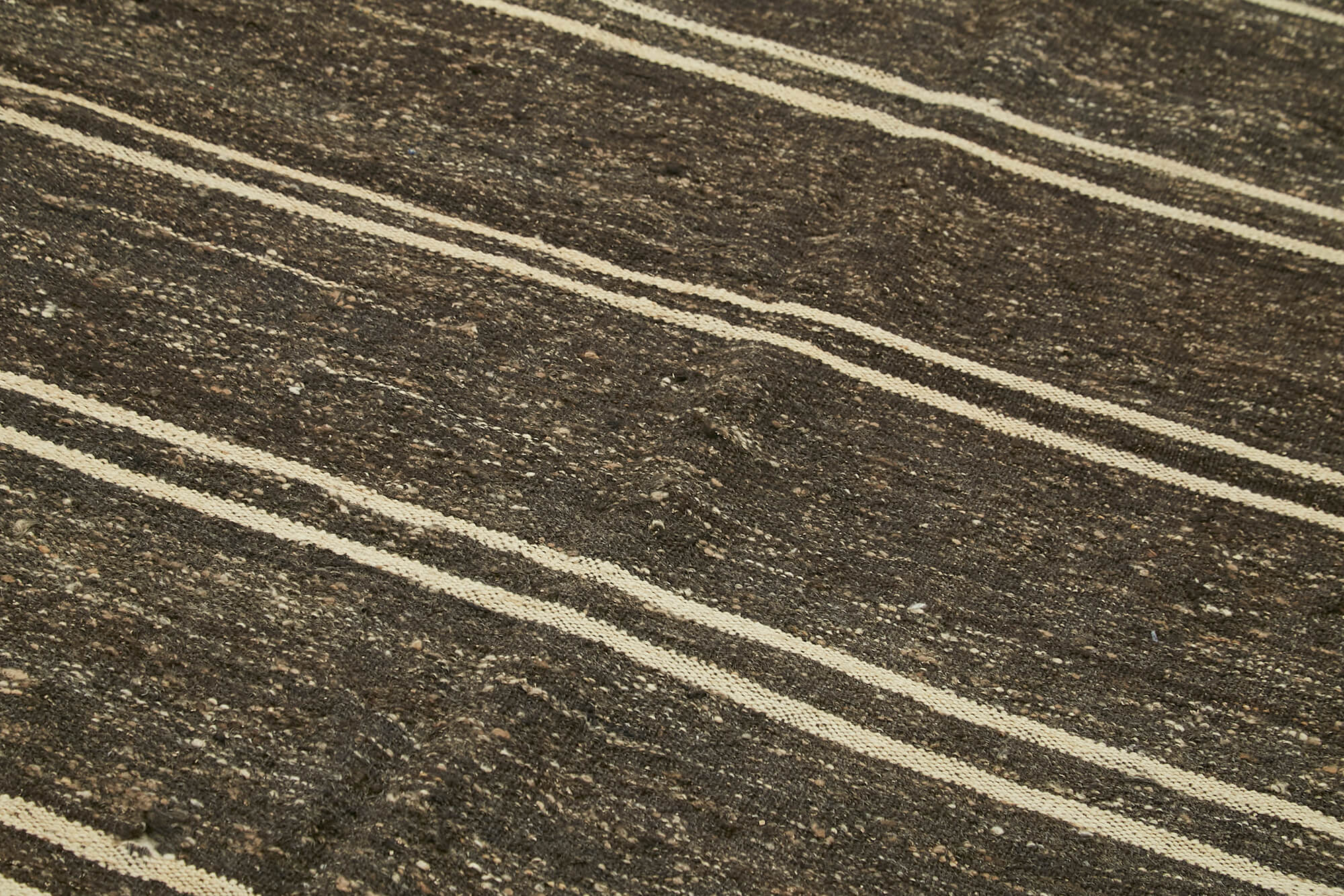 Handmade Kilim Rug – Striped Area Rug Brown Wool Turkish Goat Hair Carpet 6'1''x11'7''
