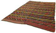 Handmade Kilim Rug - Vintage Handwoven Brown Wool Rug 7x10 Feet Striped Design